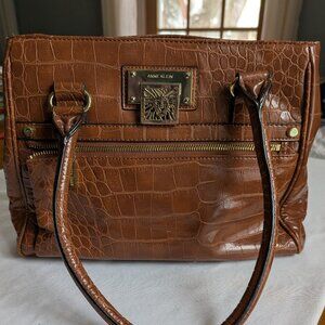 Anne Klein brown faux crocodile handbag